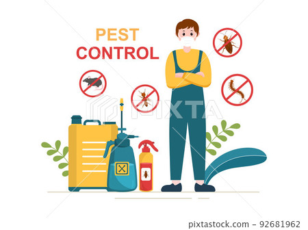 Pest Control Service with Exterminator of Insects, Sprays and House Hygiene Disinfection in Flat Cartoon Background Illustration 92681962