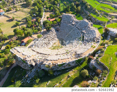 Drone photo of remains of Altinkaya Amphitheater 92681992