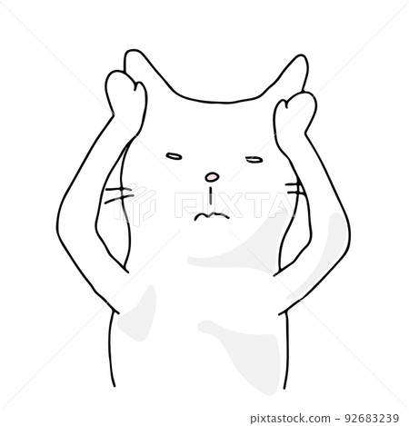 A cat that covers its ears and makes an appeal not to listen 92683239