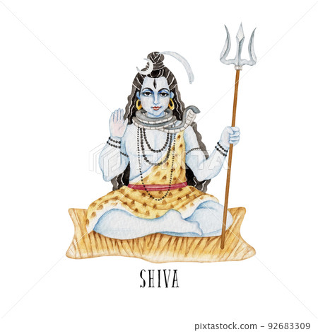 Indian mythology god Shiva Shiva watercolor illustration 92683309
