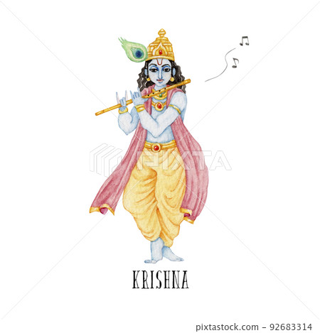 Indian mythology god Krishna watercolor illustration Indian mythology god Krishna watercolor illustration 92683314