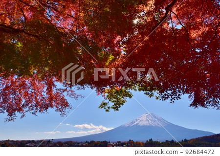 秋天的河口湖秋葉和富士山 秋天的河口湖秋葉和富士山 92684472