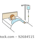 Woman receiving an intravenous drip in bed 92684515