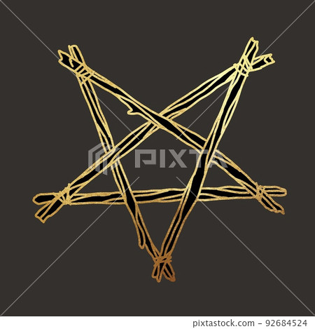 tarot card. a witch's pentagram of twigs. graphic illustration with golden lines on a dark background tarot card. a witch's pentagram of twigs. graphic illustration with golden lines on a dark background 92684524