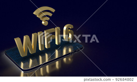 The gold wifi6 on smartphone for internet or technology concept 3d rendering 92684802