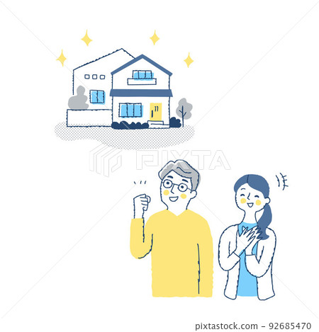 A man and woman with a happy expression and a shiny house A man and woman with a happy expression and a shiny house 92685470