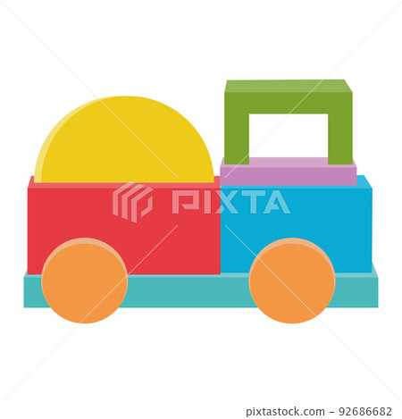 Construction Truck with sand made of colored wooden cubes, vector isolated illustration in flat style Construction Truck with sand made of colored wooden cubes, vector isolated illustration in flat style 92686682