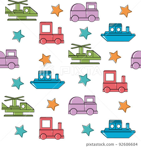 Transport pattern made of colored wooden cubes, vector isolated illustration in flat style Transport pattern made of colored wooden cubes, vector isolated illustration in flat style 92686684