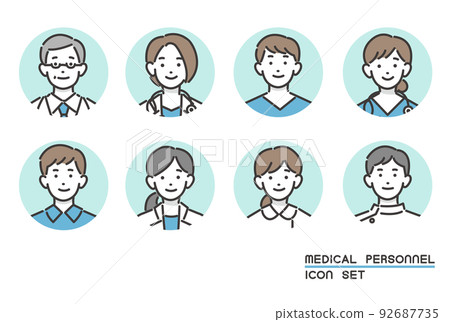 Simple and easy-to-use welfare, vector illustration material of medical worker's face icon / doctor / nurse 92687735