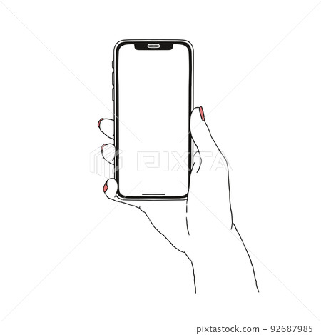 Female hand holding a simple smartphone Smartphone mockup frame 92687985
