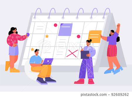 People organize work with calendar, schedule 92689262