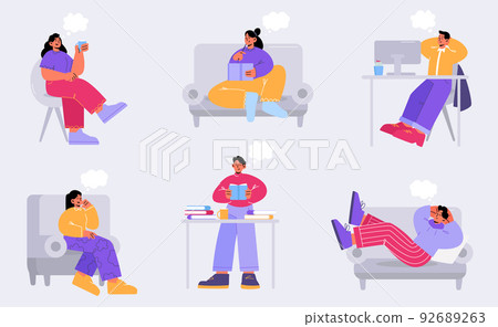 Thoughtful people illustration flat characters set 92689263
