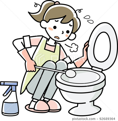 A girl cleaning toilet by rag and spray Royalty Free Vector