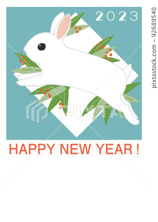 2023年新年賀卡問候跳兔豎明信片 92689540