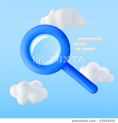3D Blue Magnifying Glass in Clouds 3D Blue Magnifying Glass in Clouds 92689950
