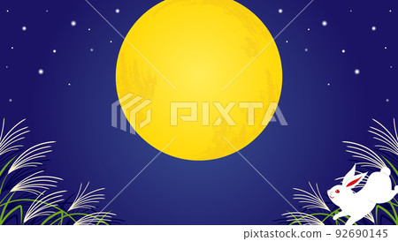 Moon viewing Large moon, Japanese pampas grass, rabbit background material (horizontal 16:9) 92690145