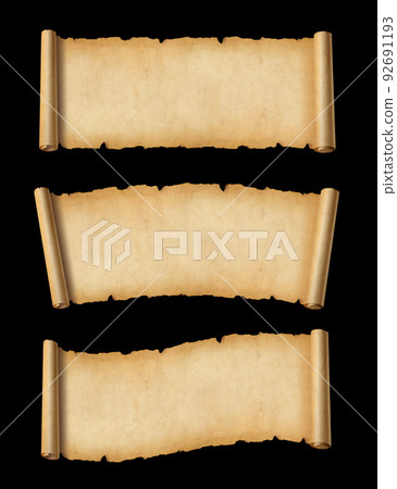 Old Parchment paper scroll set isolated on black. Horizontal banners Old Parchment paper scroll set isolated on black. Horizontal banners 92691193