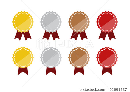 Gold, silver and bronze guide sticker badge illustration (glossy) Gold, silver and bronze guide sticker badge illustration (glossy) 92691587