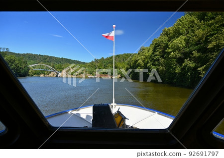 Brno Dam. View from the cruise ship.. Beautiful summer landscape in the Czech Republic. Brno Dam. View from the cruise ship.. Beautiful summer landscape in the Czech Republic. 92691797