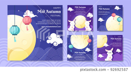Mid Autumn Social Media Post Template Flat Cartoon Background Vector Illustration 92692587