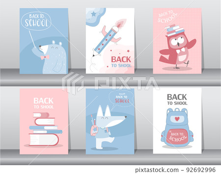 Set of cute animal for back to School card set,... - Stock Illustration ...