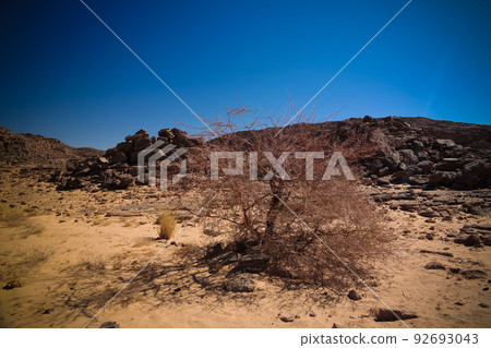 Aerial panoramic view to El Berdj mountain and erg gorge in Tassili nAjjer national park, Algeria 92693043