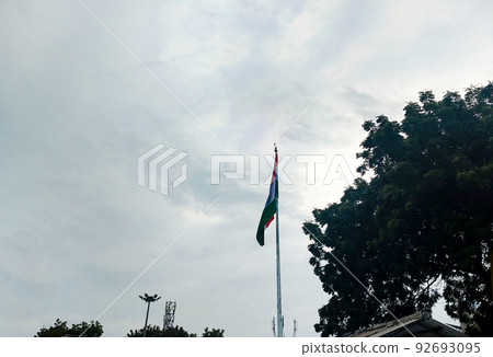 Waving Flag of India in Blue Sky Waving Flag of India in Blue Sky 92693095