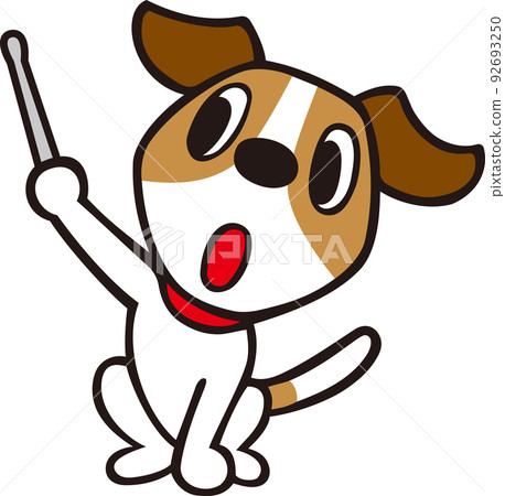 Jack Russell Terrier dog explanation pose with a pointing stick 92693250