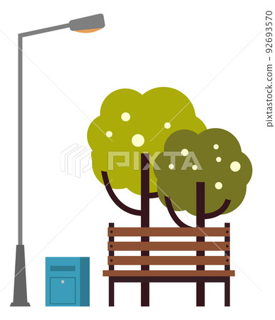 Spring Nature of Park Bench with Trees and Lantern 92693570