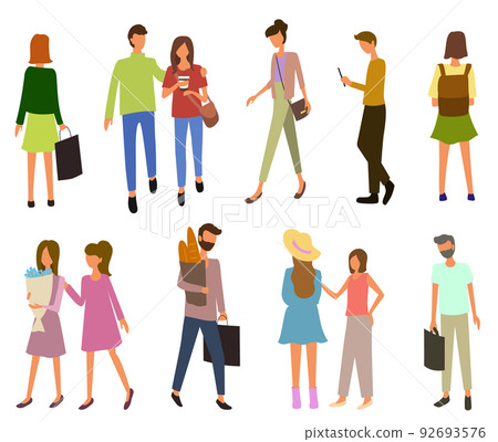 Grocery Shopping, People with Purchases Vector Grocery Shopping, People with Purchases Vector 92693576