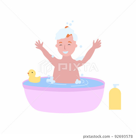 Boy Bathing in Bathtub Full of Foam, Happy Child - Stock Illustration ...