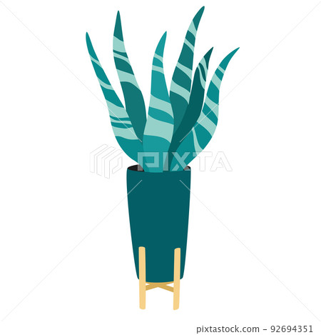 Potted house plant. Foliage houseplant growing in flowerpot. Green leaf decoration for home interior. Natural indoor decor. Hand draw vector illustration isolated on white background 92694351