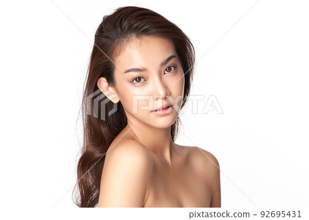 Beautiful young asian woman with clean fresh skin on white background, Face care, Facial treatment, Cosmetology, beauty and spa, Asian women portrait. 92695431