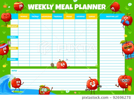 Weekly meal planner happy red apple characters... - Stock Illustration ...