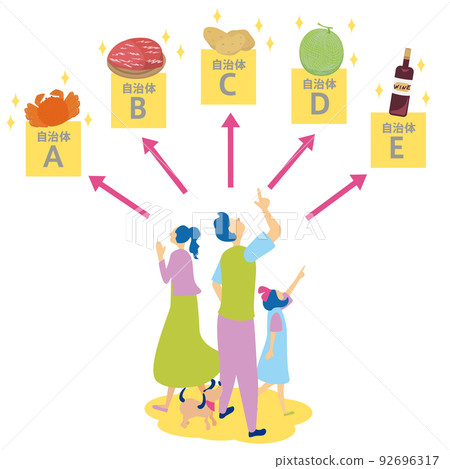 A family happily choosing gift items for hometown tax donations 92696317