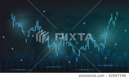 world economy situation concept. Financial business statistics with bar graph and candlestick chart show stock market price index and currency exchange on dark background world economy situation concept. Financial business statistics with bar graph and candlestick chart show stock market price index and currency exchange on dark background 92697346