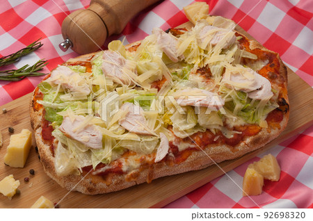roman pizza with turkey, parmesan salad mix roman pizza with turkey, parmesan salad mix 92698320