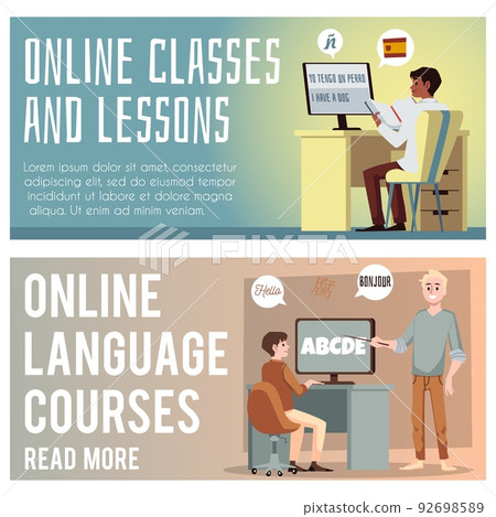 Set of website banners about online language learning flat style 92698589