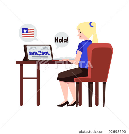 Student of online language school or courses, flat vector illustration isolated. Student of online language school or courses, flat vector illustration isolated. 92698590