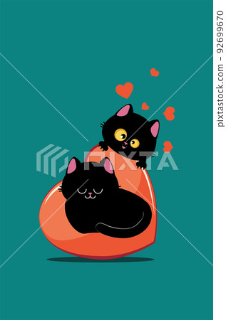 Two black cats on heart Two black cats on heart 92699670