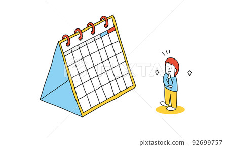 Illustration of a man planning in front of a calendar 92699757