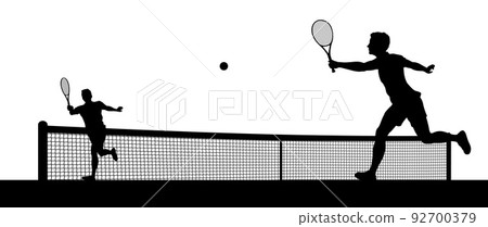 Tennis Men Playing Match Silhouette Players Scene 92700379