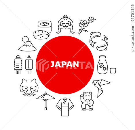 Japan round poster with traditional symbols 92701346