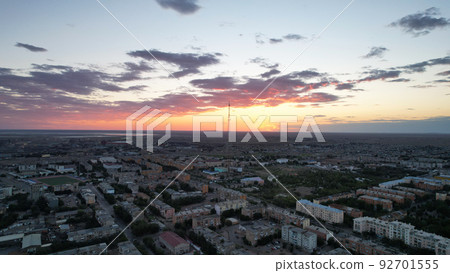 Orange sunset with view of city and the TV tower 92701555