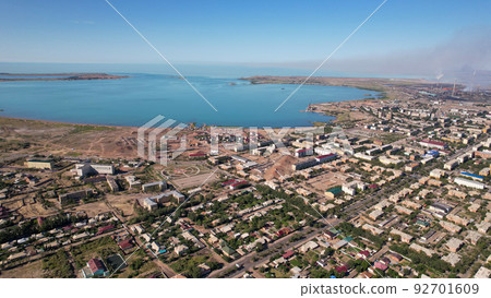 The small town of Balkhash is a view from a drone The small town of Balkhash is a view from a drone 92701609