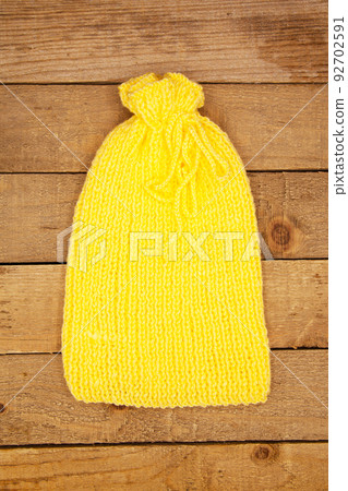Handmade wool knitted winter light yellow hat 92702591