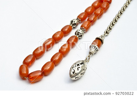 Orange and silver beads sequenced, short rosary, tespih tesbih 92703022
