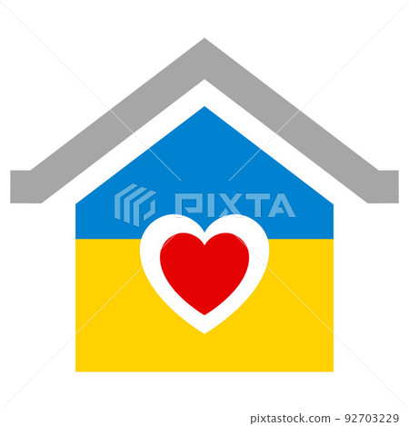 Flag of Ukraine, house with red heart 92703229