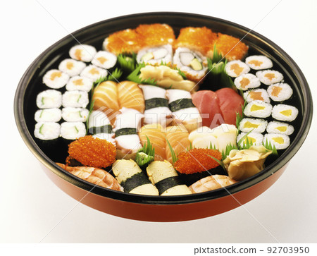 made dish of rolls and sushi 92703950