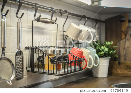 Glass jars with different spices 92704149